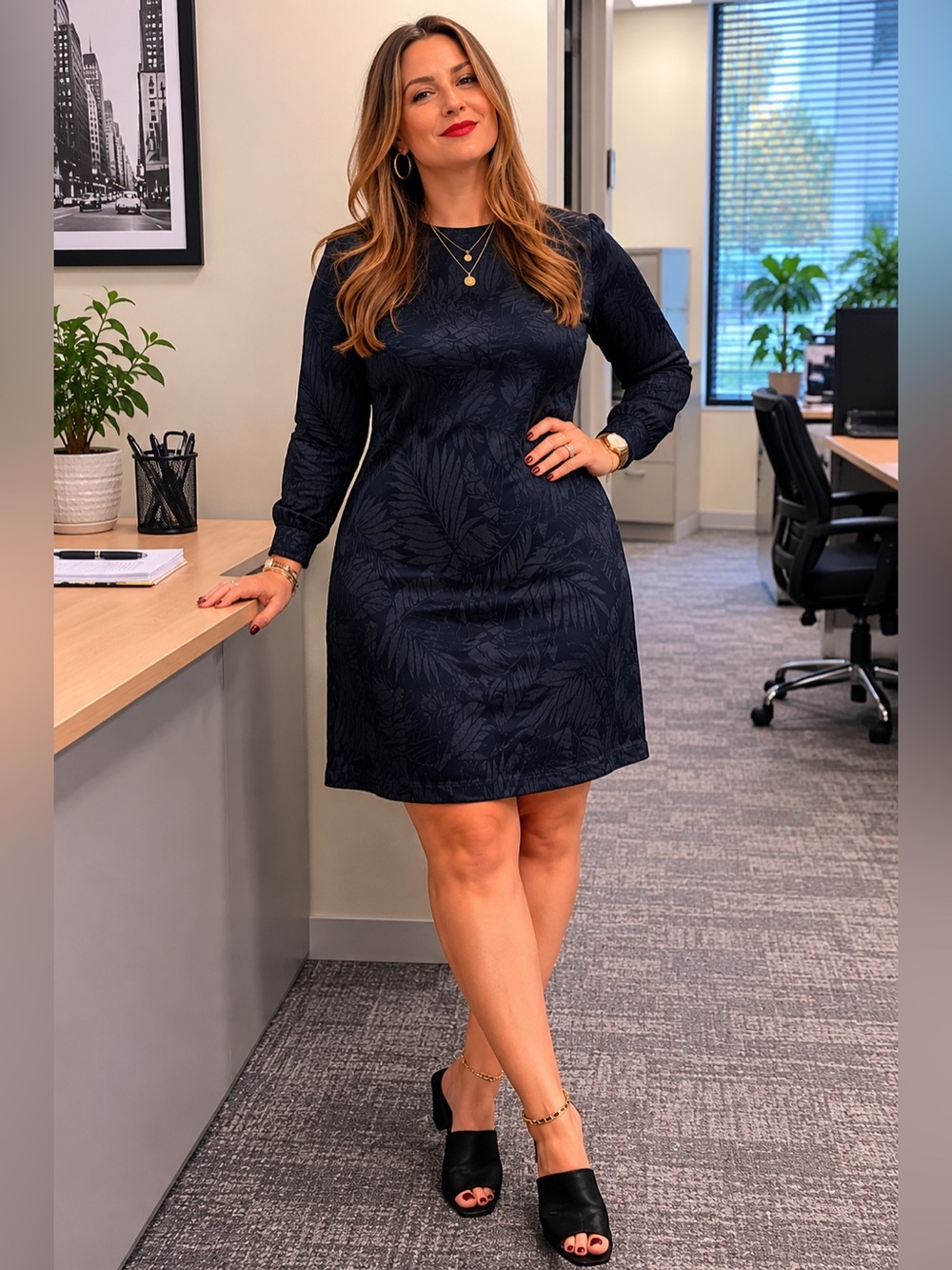 H& M Classic Navy Long-Sleeve Shift Dress
